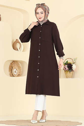 moda selvim بلوز بني 2010BG354 - Thumbnail