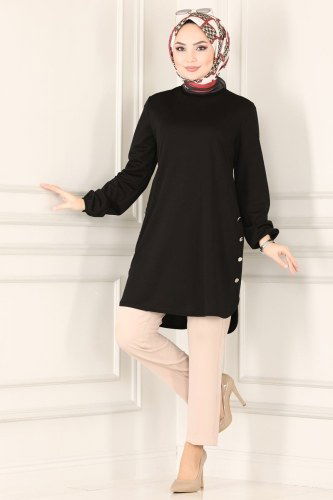 moda selvim 2013MRT754 اسود بلوز طويل - Thumbnail