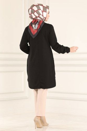 moda selvim 2013MRT754 اسود بلوز طويل - Thumbnail