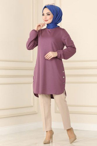moda selvim 2013MRT754 ليلكي غامق بلوز طويل - Thumbnail