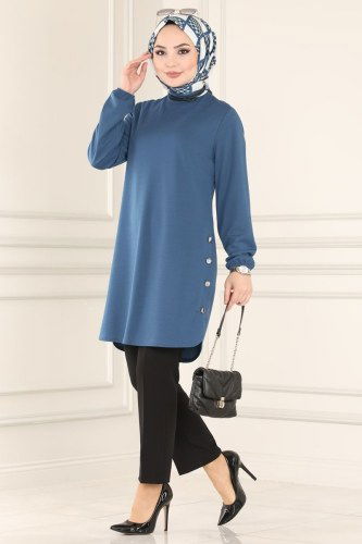 moda selvim Tunic 2013MRT754 Indigo - Thumbnail