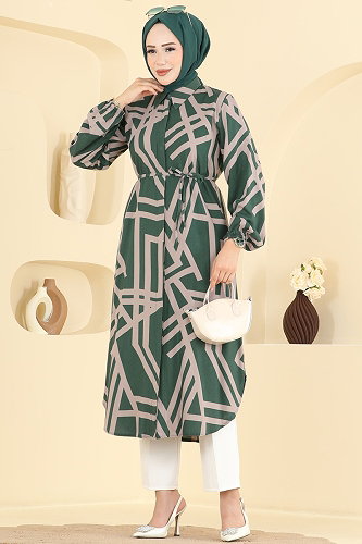 moda selvim Tunic 2014ERK1158 Khaki - Thumbnail