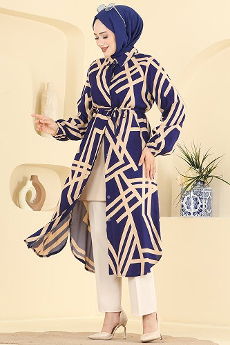 moda selvim Tunic 2014ERK1158 Light Navy Blue - Thumbnail