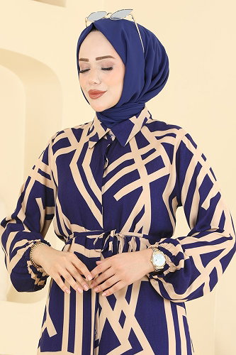 moda selvim Tunic 2014ERK1158 Light Navy Blue - Thumbnail