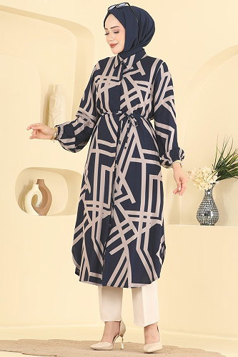 moda selvim Tunic 2014ERK1158 Navy Blue - Thumbnail