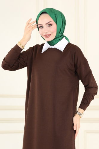 moda selvim Tunic 201MRT754 Dark Brown - Thumbnail