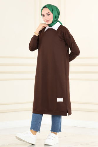 moda selvim Tunic 201MRT754 Dark Brown - Thumbnail