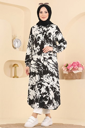 moda selvim Tunic 201NZRK1200 Black&Ecru - Thumbnail