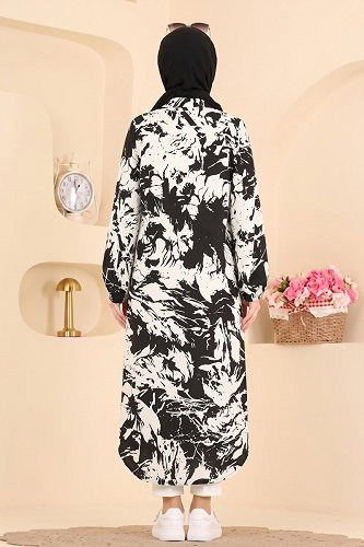 moda selvim Tunic 201NZRK1200 Black&Ecru - Thumbnail