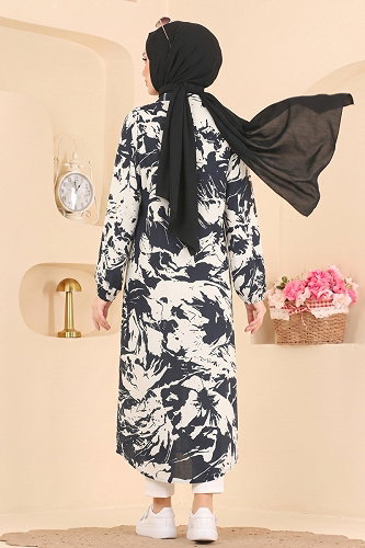 moda selvim Tunic 201NZRK1200 Navy Blue&Ecru - Thumbnail