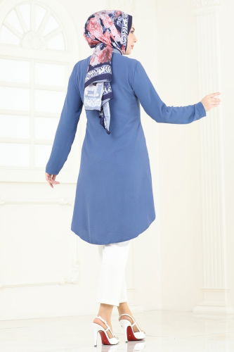 moda selvim Tunic 2034BM387 Indigo - Thumbnail