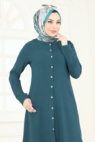 moda selvim بلوز بترولي 2034BM387 - Thumbnail