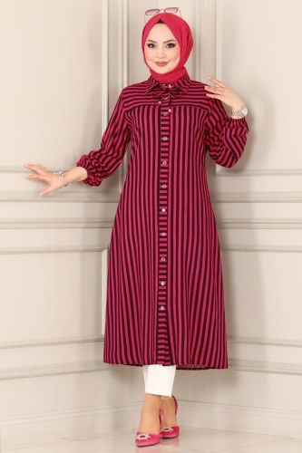 moda selvim 2039BG354 فوشي بلوز طويل - Thumbnail