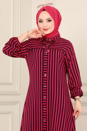 moda selvim 2039BG354 فوشي بلوز طويل - Thumbnail