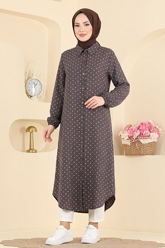 moda selvim بلوز بني غامق 203NZRK1200 - Thumbnail
