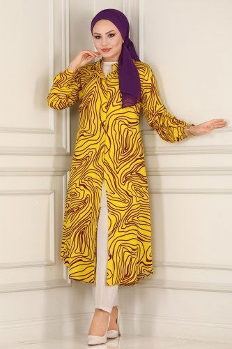 moda selvim Tunic 2040BG354 Yellow - Thumbnail