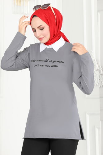 moda selvim TUNIC 20412ETT926 Gray - Thumbnail