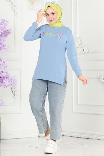 moda selvim TUNIC 20413ETT926 Baby Blue - Thumbnail