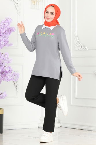 moda selvim Tunic 20413ETT926 Gray - Thumbnail