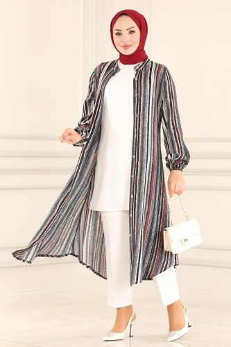 B.G.S. - 2043BG354 اسود واحمر بلوز طويل