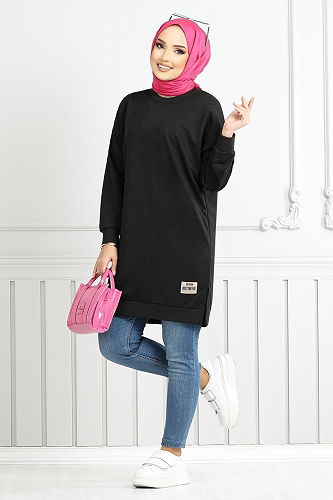 moda selvim Tunic 20455ETT902-M Black - Thumbnail