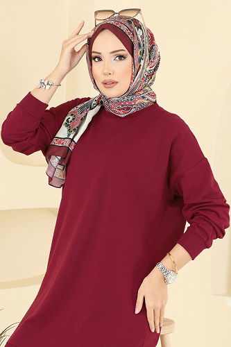 moda selvim Tunic 20455ETT926 Burgundy - Thumbnail