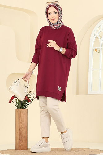 moda selvim بلوز خمري 20455ETT926 - Thumbnail