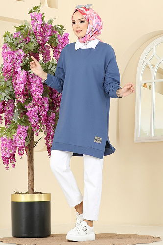 moda selvim بلوز ازرق 20455ETT926 - Thumbnail