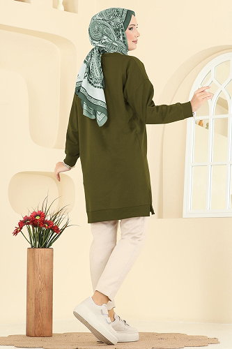 moda selvim Tunic 20455ETT926 Oil Green - Thumbnail