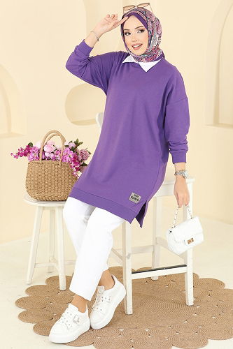 moda selvim Tunic 20455ETT926 Purple - Thumbnail