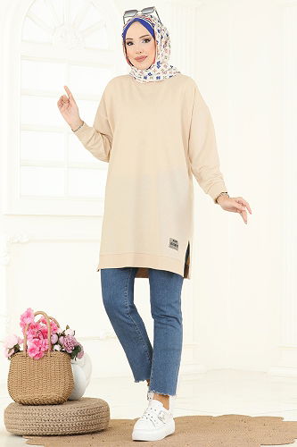 moda selvim Tunic 20455ETT926 Stone - Thumbnail