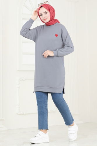 moda selvim Tunic 20483ETT926 Gray - Thumbnail