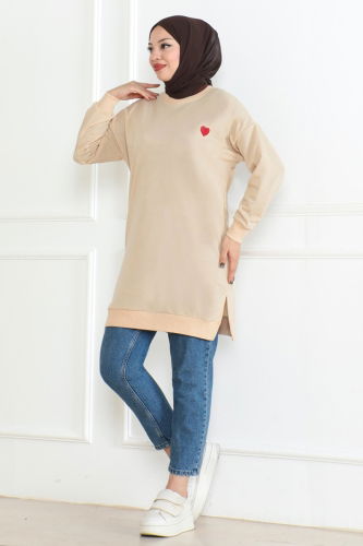 moda selvim Tunic 20483ETT926 Stone - Thumbnail