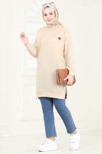 moda selvim Tunic 20483ETT926 Stone - Thumbnail