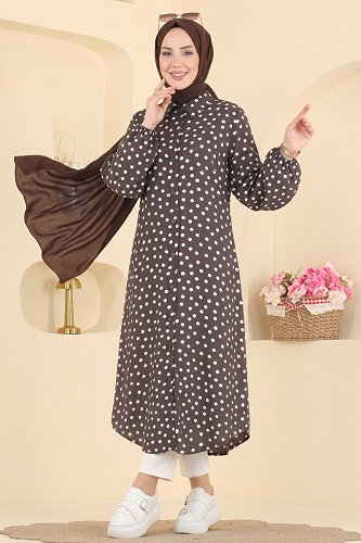 moda selvim بلوز بني غامق 204NZRK1200 - Thumbnail