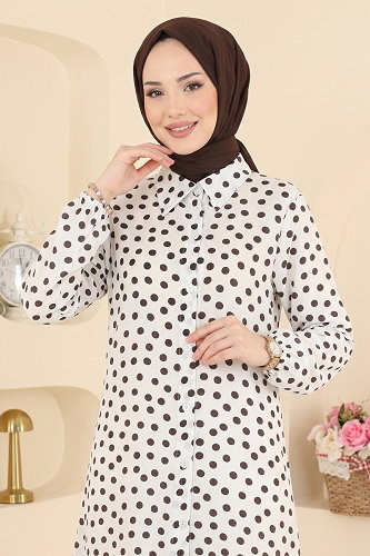 moda selvim بلوز بني وسكري 204NZRK1200 - Thumbnail