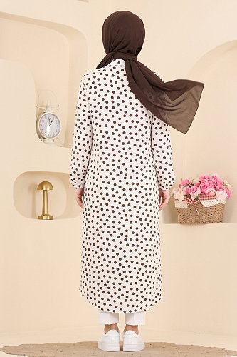 moda selvim بلوز بني وسكري 204NZRK1200 - Thumbnail