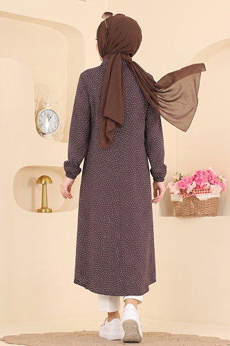 moda selvim بلوز بني غامق 205NZRK1200 - Thumbnail