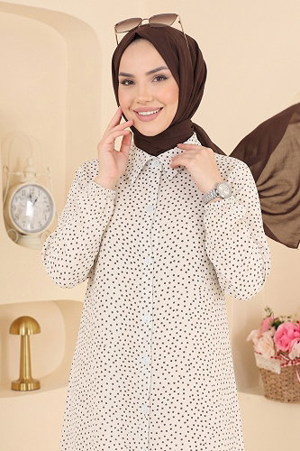 moda selvim Tunic 205NZRK1200 Ecru & Black - Thumbnail