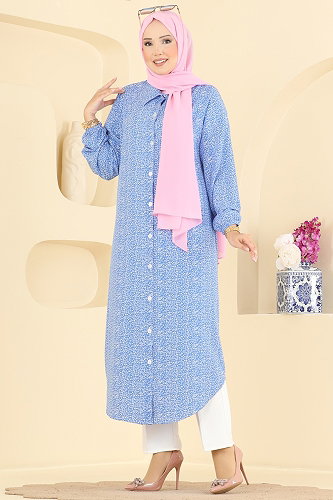 moda selvim بلوز أزرق 206NZRK1200 - Thumbnail