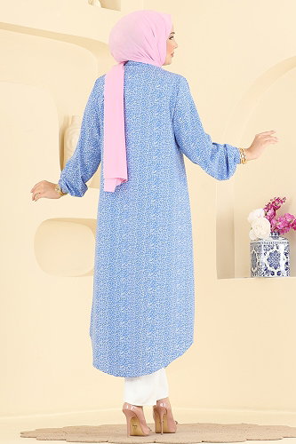 moda selvim بلوز أزرق 206NZRK1200 - Thumbnail