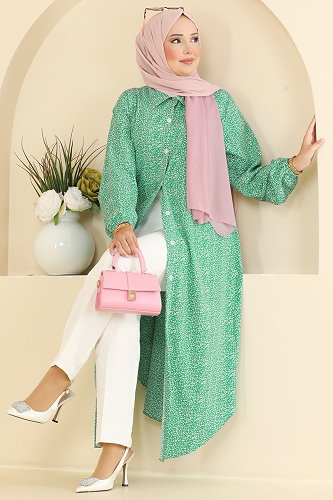 moda selvim بلوز أخضر 206NZRK1200 - Thumbnail