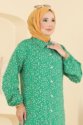 moda selvim بلوز أخضر 208NZRK1200 - Thumbnail