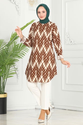 moda selvim Tunic 2093PM271 Brown & Vision - Thumbnail