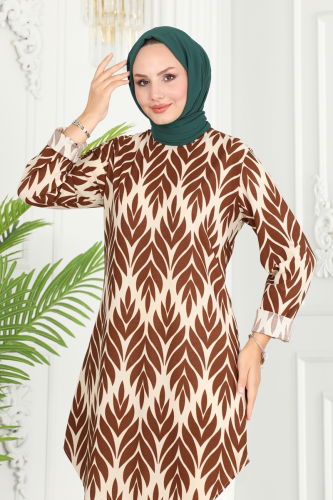 moda selvim Tunic 2093PM271 Brown & Vision - Thumbnail