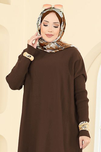 moda selvim Tunic 2096UZ662 Brown - Thumbnail