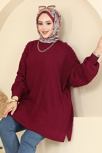 moda selvim Tunic 2199UZ662 Burgundy - Thumbnail