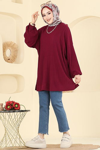 moda selvim بلوز خمري 2199UZ662 - Thumbnail