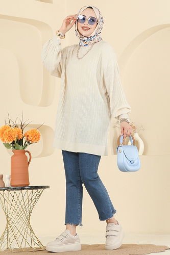 moda selvim Tunic 2199UZ662 Stone - Thumbnail