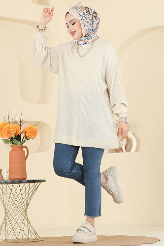 moda selvim بلوز بيج 2199UZ662 - Thumbnail